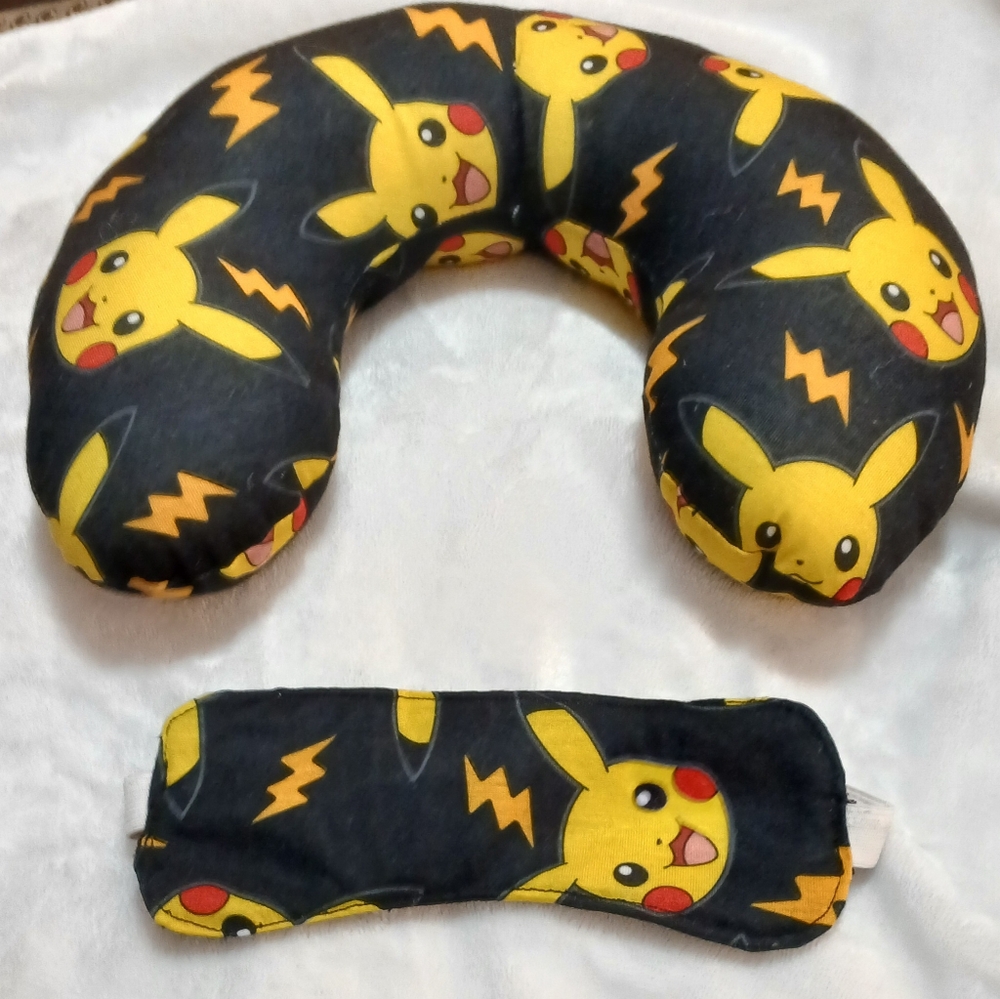 NWT Handcrafted Pokémon Pikachu Neck Pillow and Sleep Mask
